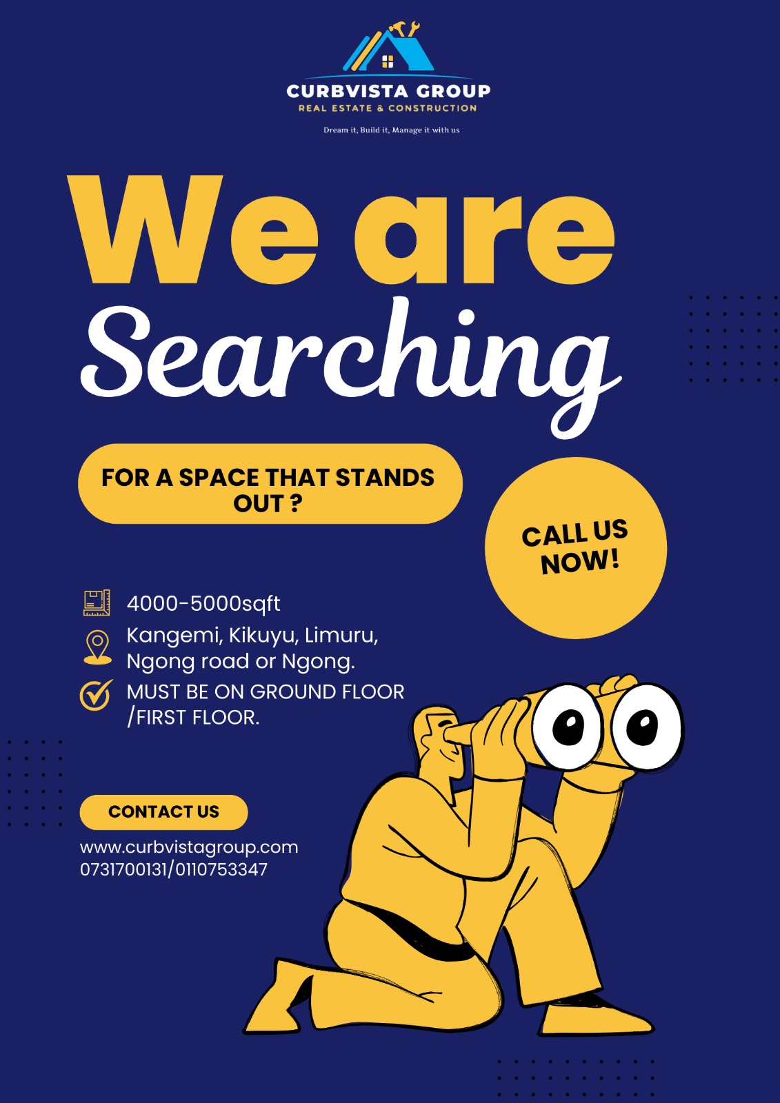 caption for We are searching for a space (4000-5000sqft)